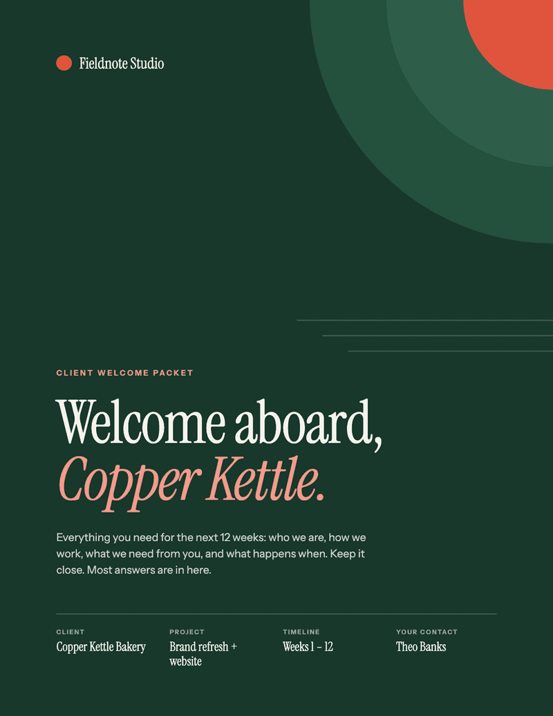 Client Onboarding Packet Example (PDF), first page