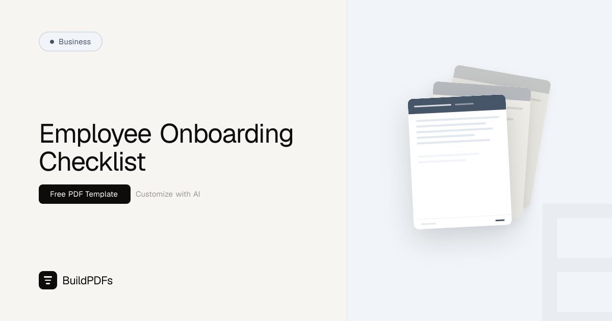 Free Employee Onboarding Checklist Template PDF | BuildPDFs
