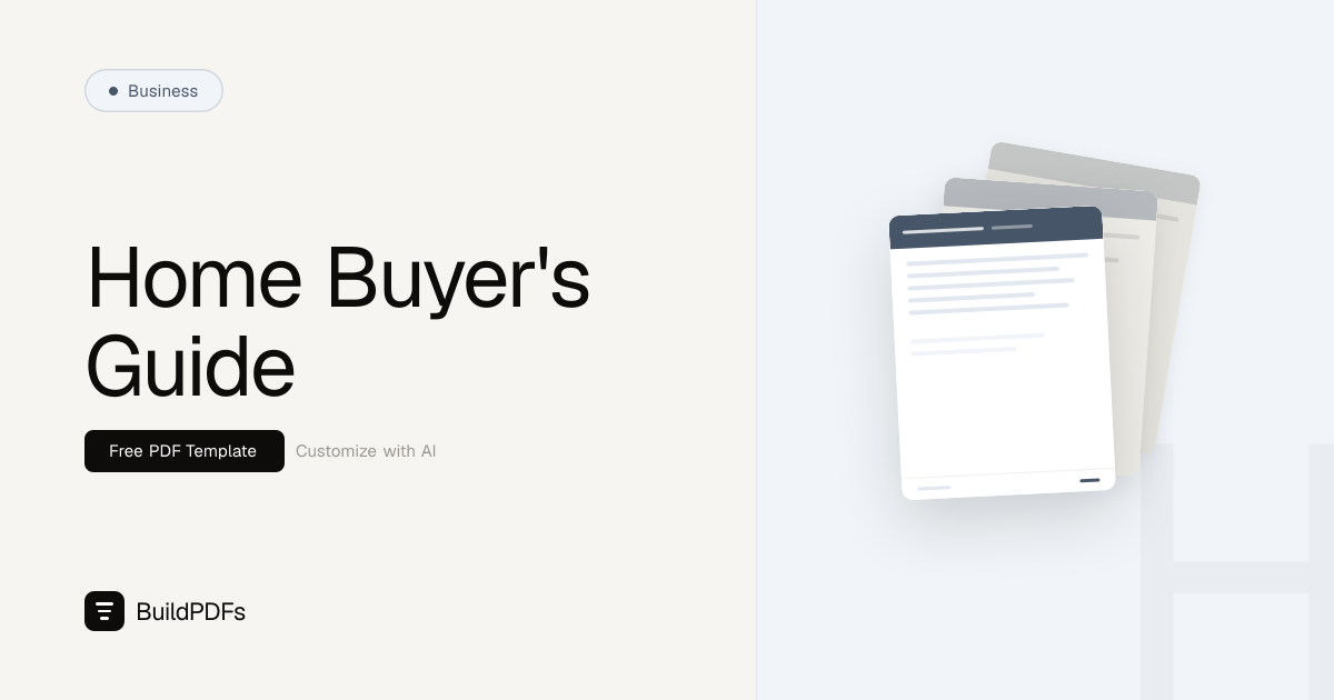 Free First-Time Home Buyer's Guide Template PDF | BuildPDFs